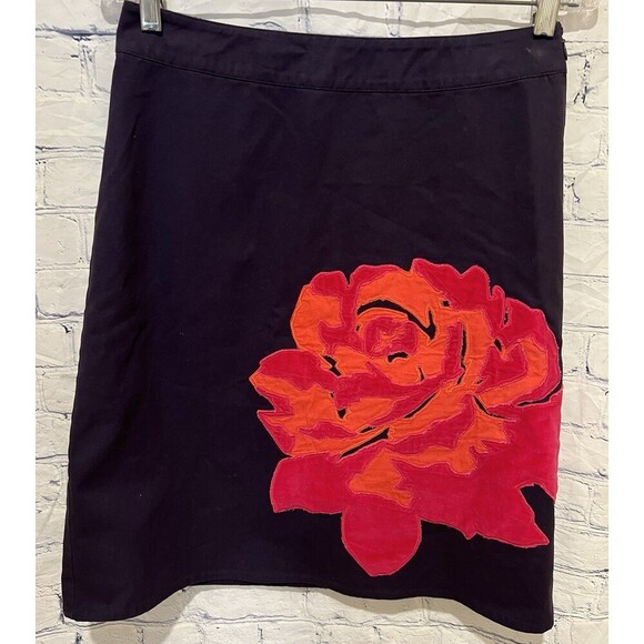 Boden Dresses & Skirts - Boden Women's Blue A Line Midi Skirt with Velvet Rose Appliqué US Size 6